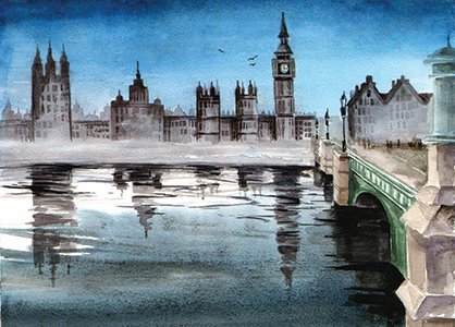 London bridges postcard, Westminster Bridge postcard
