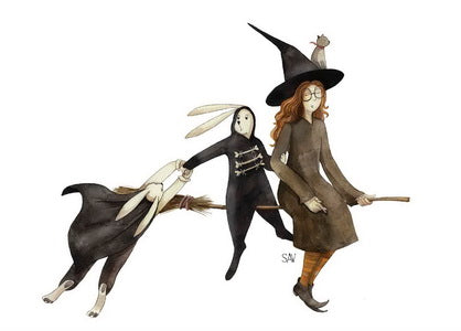 witch postcard, witches broomstick postcard, witch hat postcard, halloween witch postcard