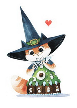 witch postcard, witch cat postcard