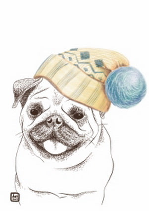 pug postcard, dog postcard