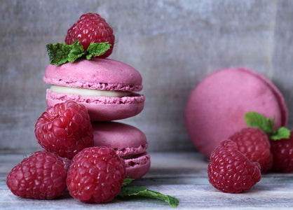 macaroons postcard, raspberry dessert postcard