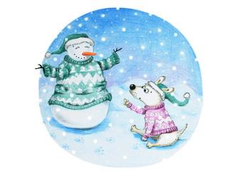 snowmen postcard, winter postcard