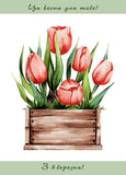 Postcard March 8 with tulips