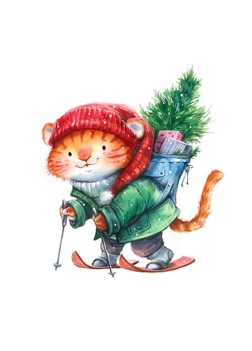 tiger skiing new year card