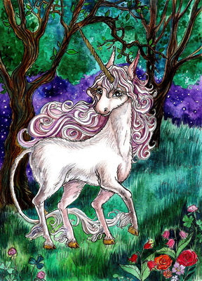 unicorn postcard, white unicorn зщыесфкв