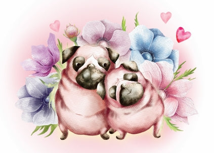 Valentines day card, pugs in love postcard, pugs postcard, love postcard