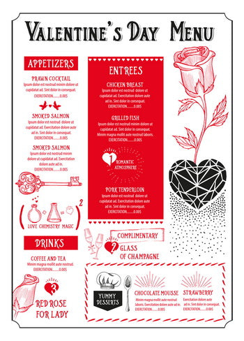 Menu for Valentine's Day card, Valentine's day to-do list card