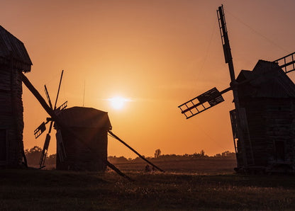 windmills at sunset card, windmills card