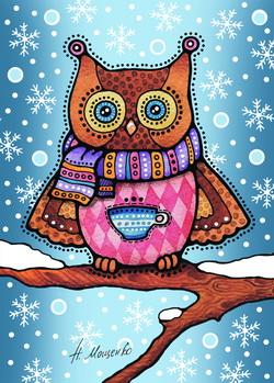 winter owl postcard, winter postcard, owl postcard, night owl postcards