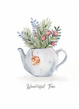 winter postcard, teapot card