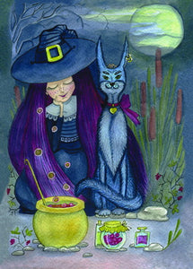 witch postcard, halloween postcard